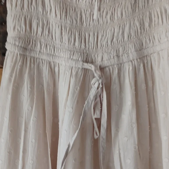 Smocked Cream Maxi Dress with Puff Sleeves - Picture 6 of 13